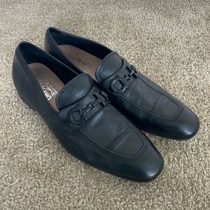 Men’s Salvatore Ferragamo 'Asten', All Black Leather Loafers, Size 11